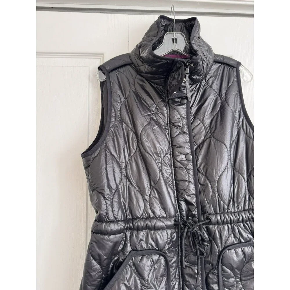 Lou & Grey Black Quilted Puffer Vest Womens Smel Cinch Waist Lightweight - Picture 5 of 8